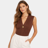 Félicie | Gilet en Tricot Détail Boutonné Col V