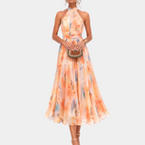 Louna | Robe à Col Halter et Imprimé Aquarelle