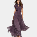 Tiphaine | Robe avec décolleté et finitions en dentelle de chiffon