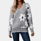 PAULA | TRICOT FLORAL ÉLÉGANT AVEC COL EN V