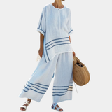 Vittorina | Haut asymétrique à rayures sophistiqué et pantalons audacieux