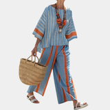 Valeria | Haut strié en terracotta sophistiqué et pantalons