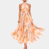 Louna | Robe à Col Halter et Imprimé Aquarelle
