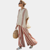 Mirella | Haut structuré rouge à rayures et pantalon