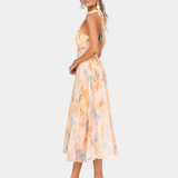 Louna | Robe à Col Halter et Imprimé Aquarelle