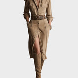 Robe midi tendance en suédine marron pour femme