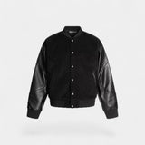 Blouson Bomber Homme Laine & Cuir – Élégance Raffinée