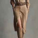 Robe midi tendance en suédine marron pour femme