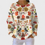 Alma - Pull crème à motif forêt automnale
