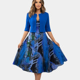 Stacy | Robe midi fluide imprimée avec veste assortie