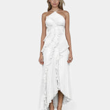 Féodora I Robe Maxi Asymétrique Lavande à Volants