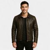Veste homme cuir de vachette mate vintage – raffinée, affirmée, silhouette quotidienne