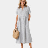 Odelette | Robe chemise midi rayée à boutons