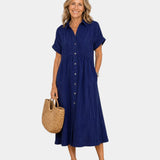 Odelette | Robe chemise midi rayée à boutons