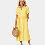 Odelette | Robe chemise midi rayée à boutons