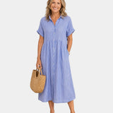 Odelette | Robe chemise midi rayée à boutons