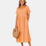 Odelette | Robe chemise midi rayée à boutons