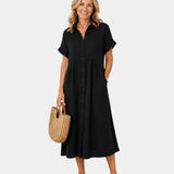 Odelette | Robe chemise midi rayée à boutons