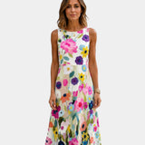 Vanina | Robe midi sans manches à imprimé floral