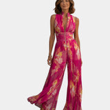 Shana | Combinaison plissée en chiffon floral fuchsia