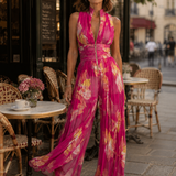 Shana | Combinaison plissée en chiffon floral fuchsia