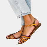 Haby | Sandales dorées avec boucle et lanière multicolore
