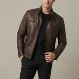 Veste Homme Col Montant – Fermeture Zippée Finition Similicuir