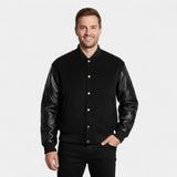 Blouson Bomber Homme Laine & Cuir – Élégance Raffinée
