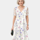 Katell | Robe avec manches en dentelle et imprimé floral