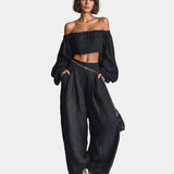 Cíntia | Ensemble à épaules dénudées avec pantalon large