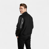 Blouson Bomber Homme Laine & Cuir – Élégance Raffinée