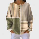 Luna - Pull beige à motif rayures et patchwork
