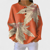 Marion - Pull orange à motif feuilles d'automne