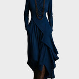 Teresa - Robe maxi asymétrique en maille à col roulé