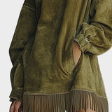 Robe en suédine avec col roulé et franges