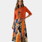 Stacy | Robe midi fluide imprimée avec veste assortie