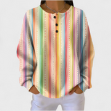 Sara - Pull à motif rayures multicolores et boutonnière