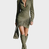 Robe mini verte en viscose à décolleté cache-cœur
