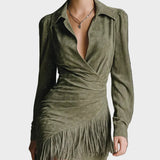 Robe mini verte en viscose à décolleté cache-cœur