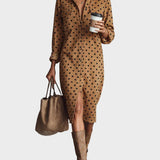 Robe midi à pois en simili-cuir