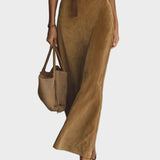 Robe maxi en suédine à simple boutonnage et col