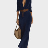 Robe maxi en suédine à simple boutonnage et col