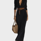 Robe maxi en suédine à simple boutonnage et col