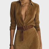 Robe maxi en suédine à simple boutonnage et col