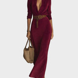 Robe maxi en suédine à simple boutonnage et col