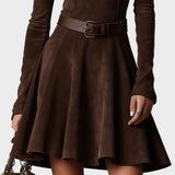 Robe vintage en suédine marron foncé à col roulé