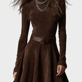 Robe vintage en suédine marron foncé à col roulé