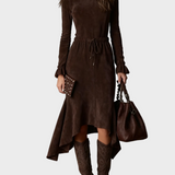 Robe midi élégante en suédine marron foncé à nouer