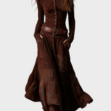 Helena - Robe maxi en suédine bleu marine avec ceinture