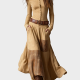 Helena - Robe maxi en suédine bleu marine avec ceinture